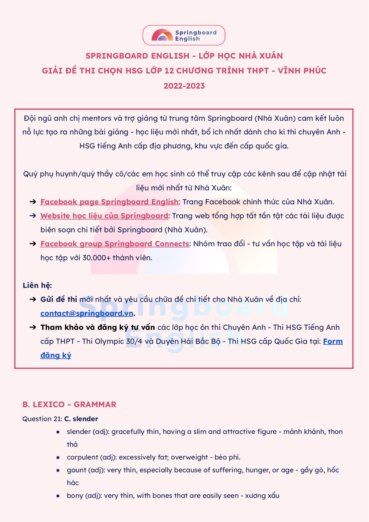 [Springboard English] Suggested Key - Đề thi chọn HSG lớp 12 chương trình THPT tỉnh Vĩnh Phúc năm 2022-_page-0001